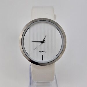 Minimalist Women's Watch 42MM White Dial White Faux Leather Bands New Battery